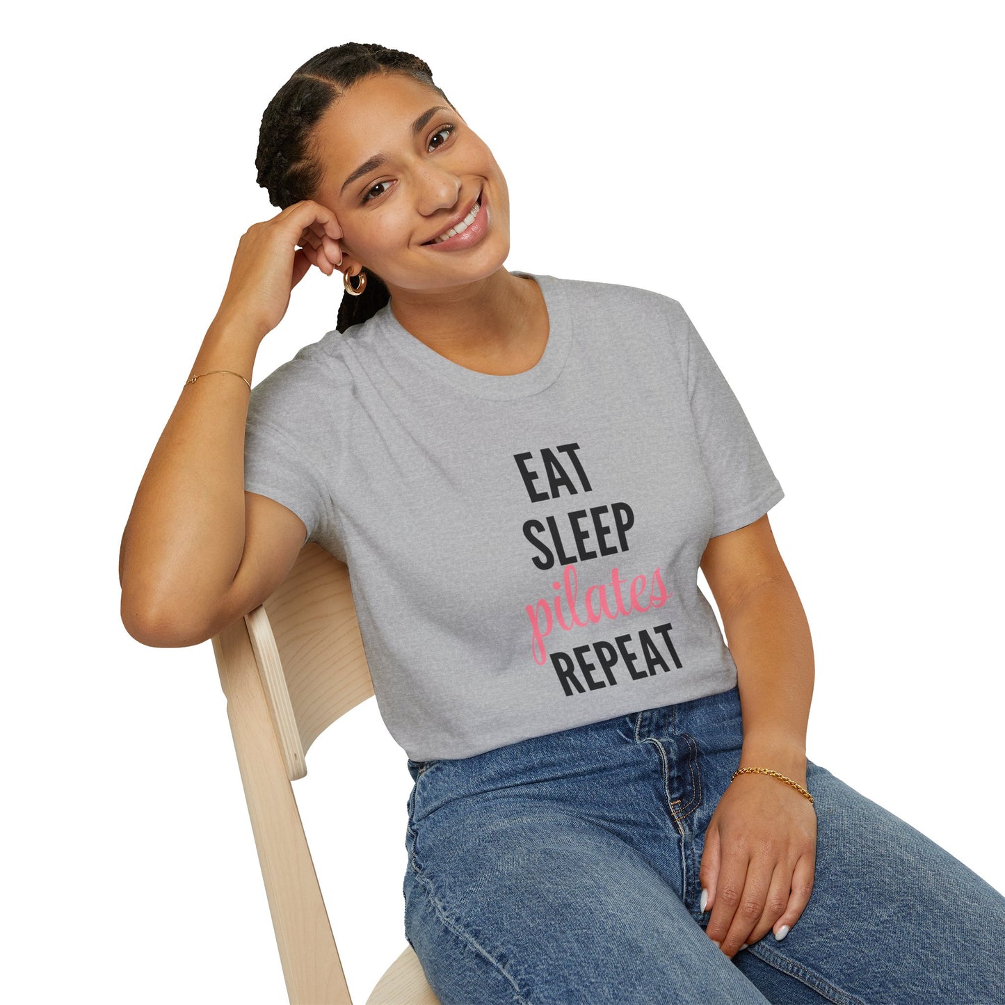 Eat Sleep Pilates Repeat T-Shirt, Motivational Workout Tee, Gift for Pilates Lovers, Fitness Apparel, Casual Unisex Shirt